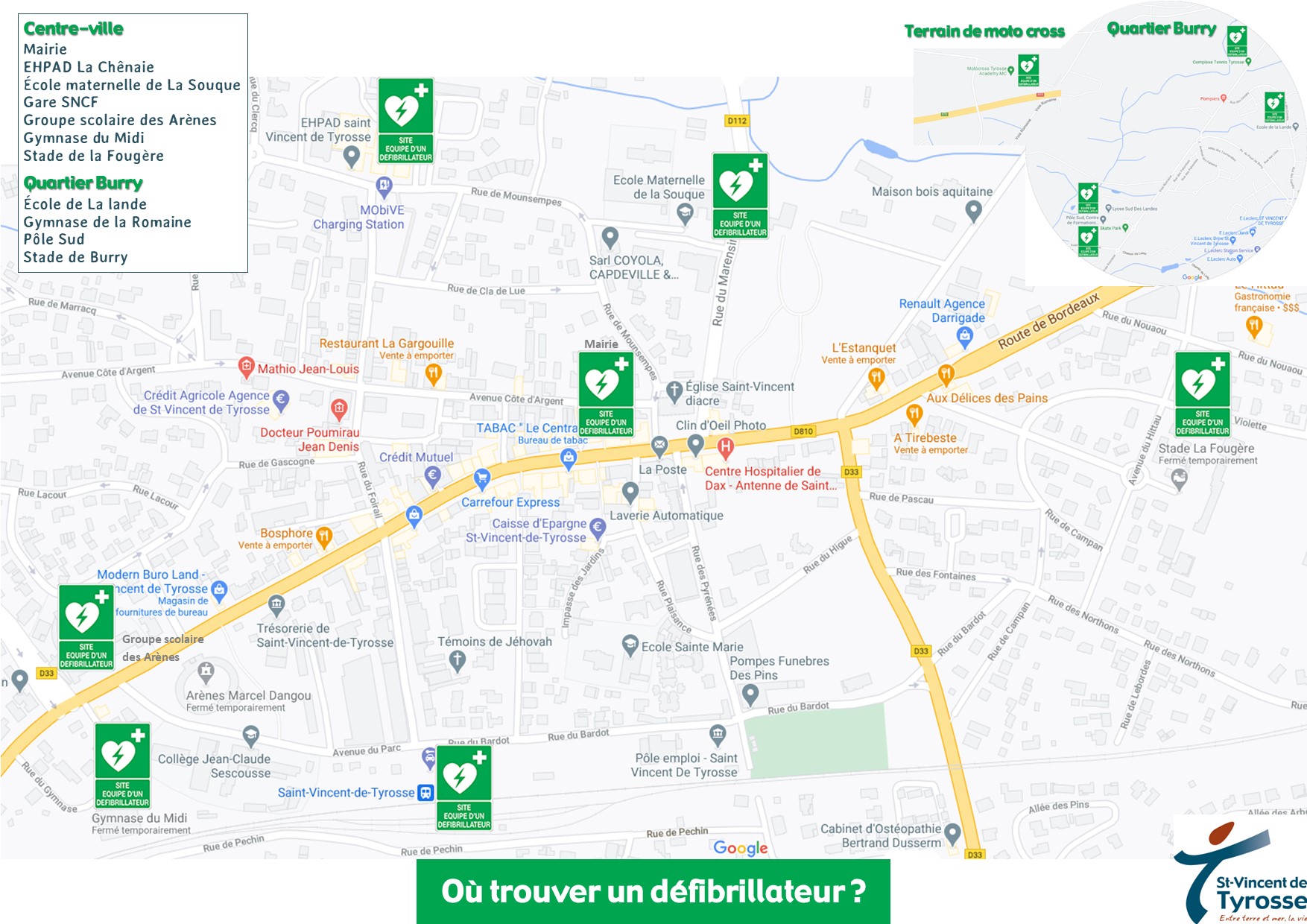 Plan d'implantation des défibrillateurs